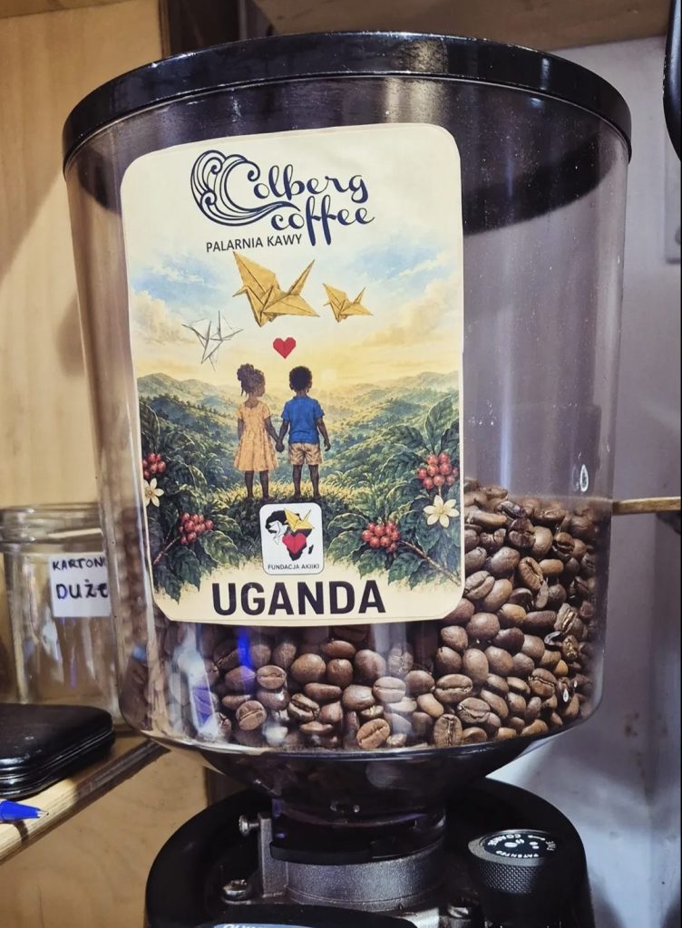 ziarna kawy Uganda Bugisu w młynku w kawiarni Colbergcoffee